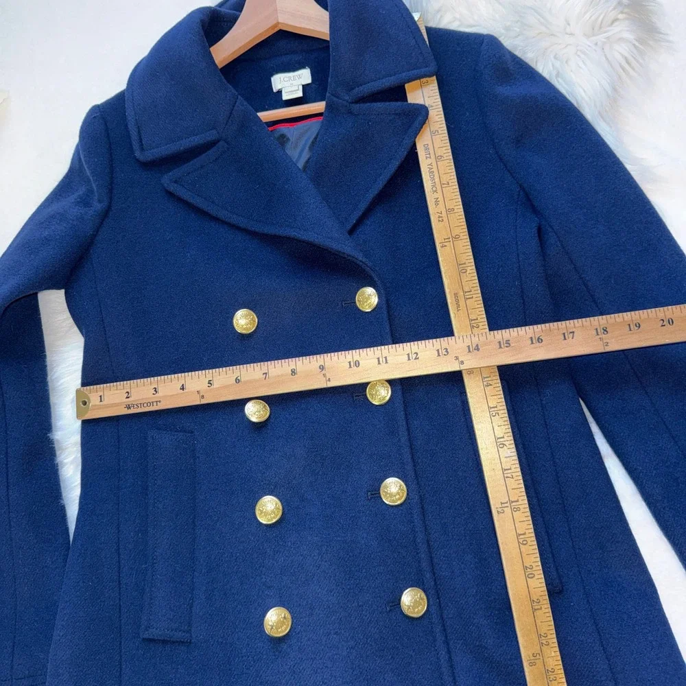 J Crew Factor Navy Wool Blend Peacoat Gold Button Double Breasted Classic Chic 2 - Picture 11 of 12